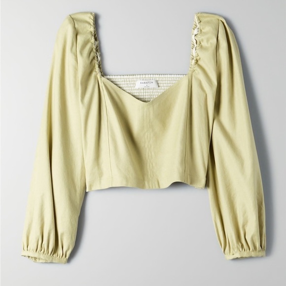 Babaton Tops - Babaton - Hadwyn Blouse. Cropped puff-sleeve blouse in Pistachio green. Large